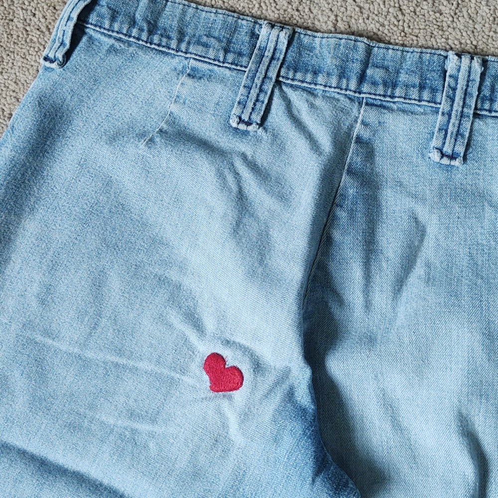 Vintage Bell Bottom Jeans with Side Snaps and Heart Patch On Bum - Picture 2 of 9